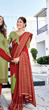 Red uniform saree with blouse piece - D.No 6007