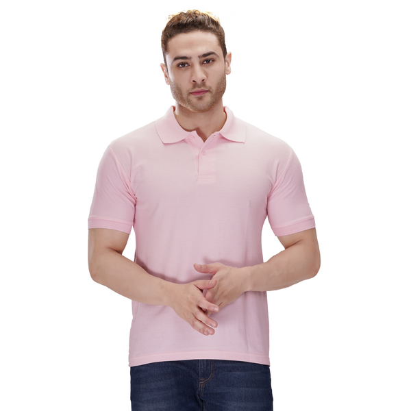 Pink polo T-shirt (100% cotton) – front view