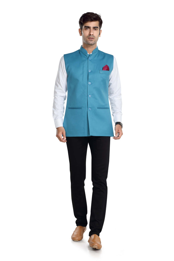 Men's Turquoise Blue TR Nehru jacket – view 1