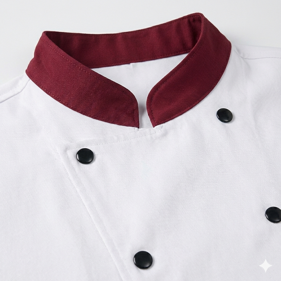 Chef Coat – White & Maroon - Front