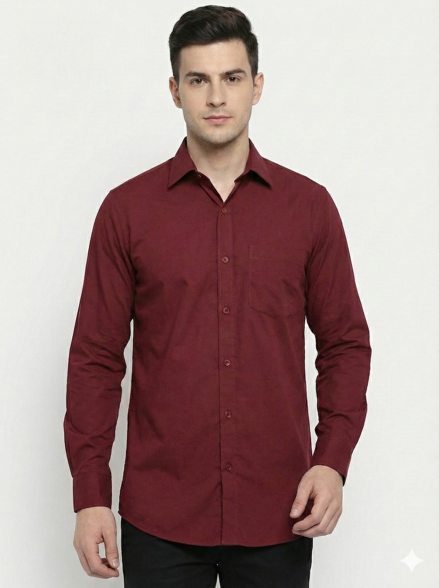 Men's Classic Formal Shirt – Maroon - Front