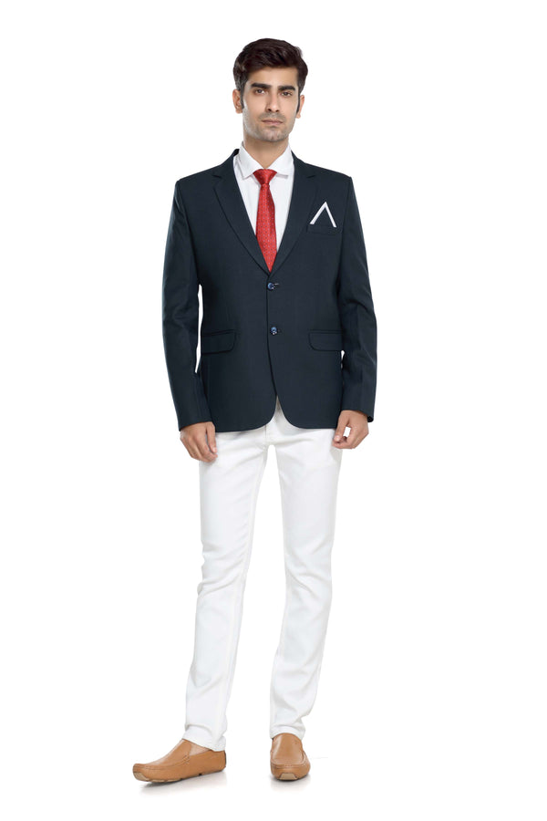 Men's metal blue slim fit formal blazer – view 1