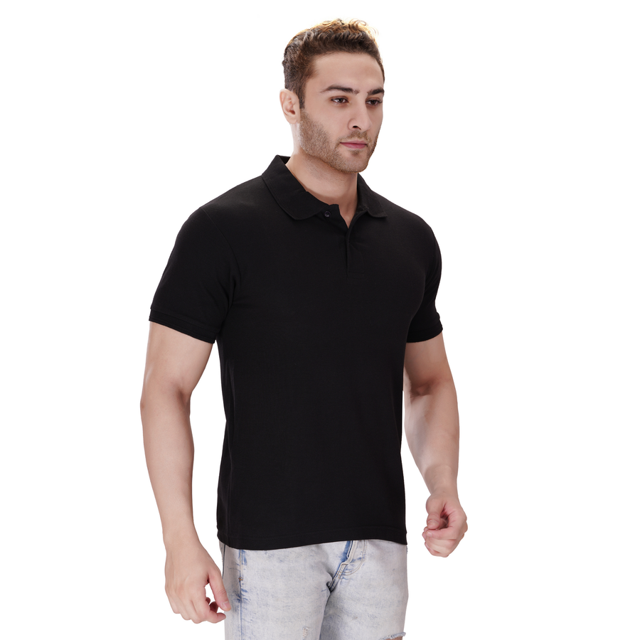 Cotton Polo T-Shirt – Black - Left Sleeve