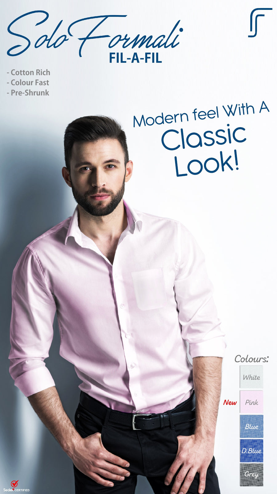 Men's Cotton Fil-a-Fil Formal Shirt – Grey - Back
