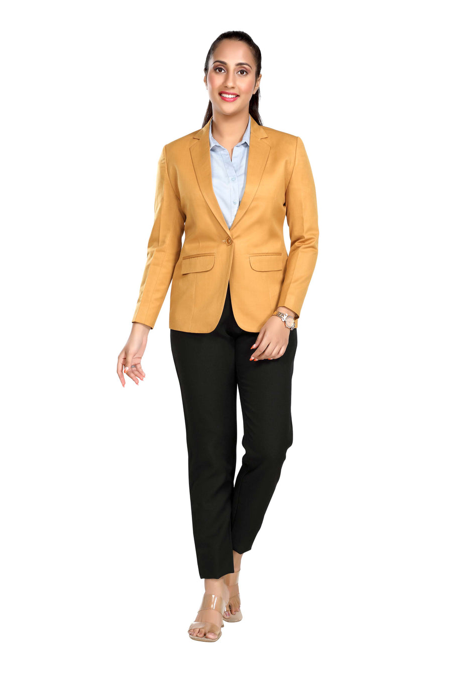 Women's Slim Fit TR Blazer – Mustard Yellow - Front