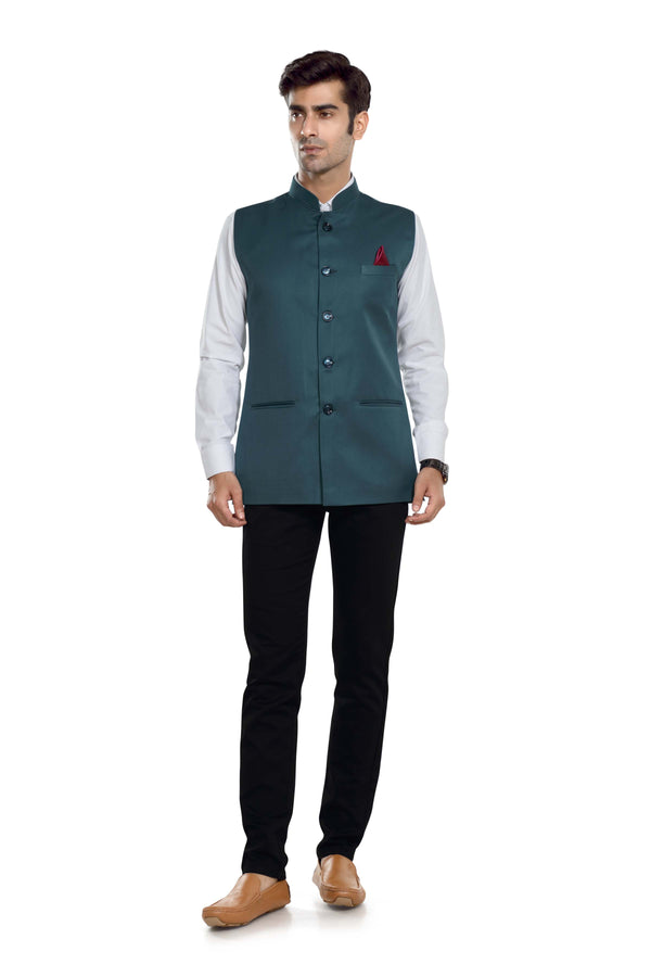 Men's Bottle Green TR Nehru jacket – view 1