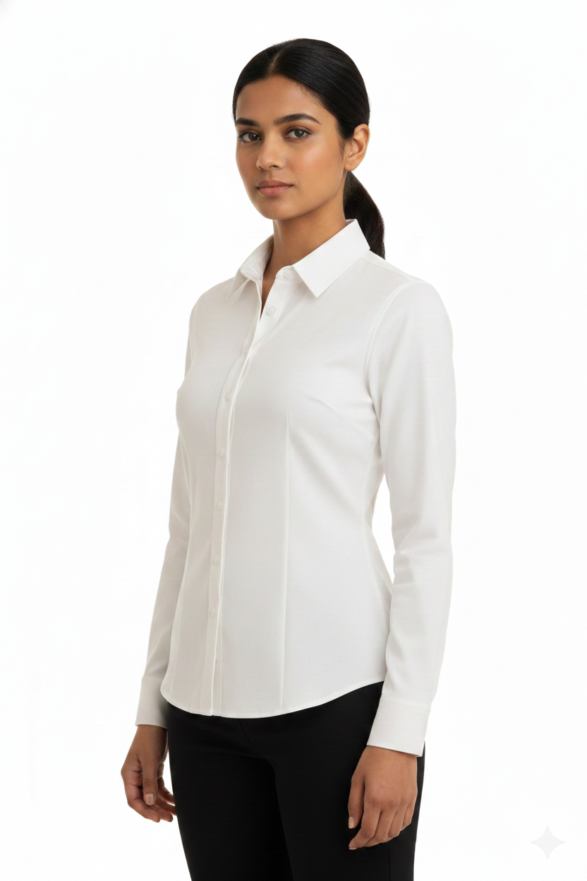 Women's Lycra Formal Shirt – White - Left Sleeve