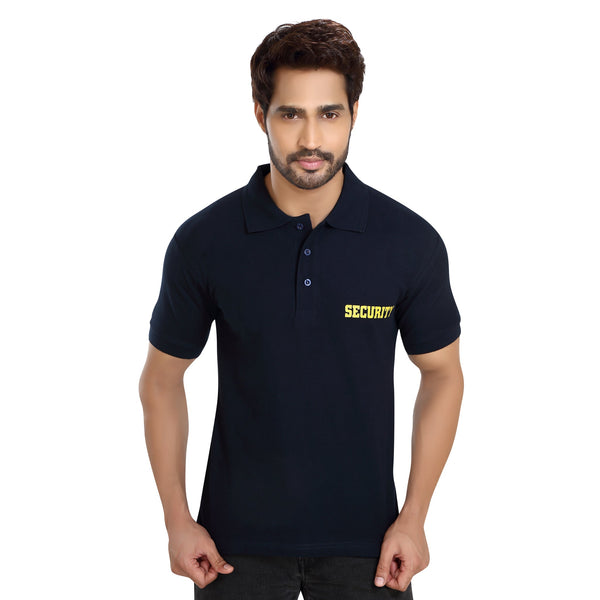 Navy blue security polo T-shirt – front view