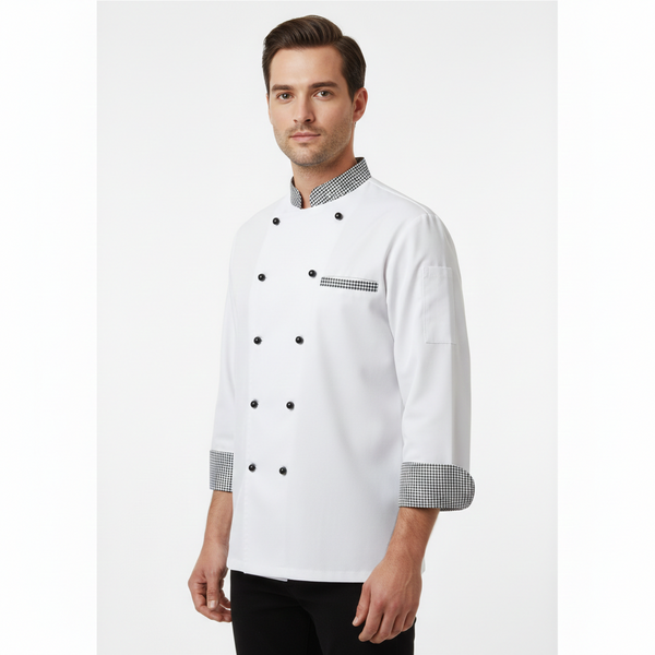 White & Black Checks chef coat – view 2