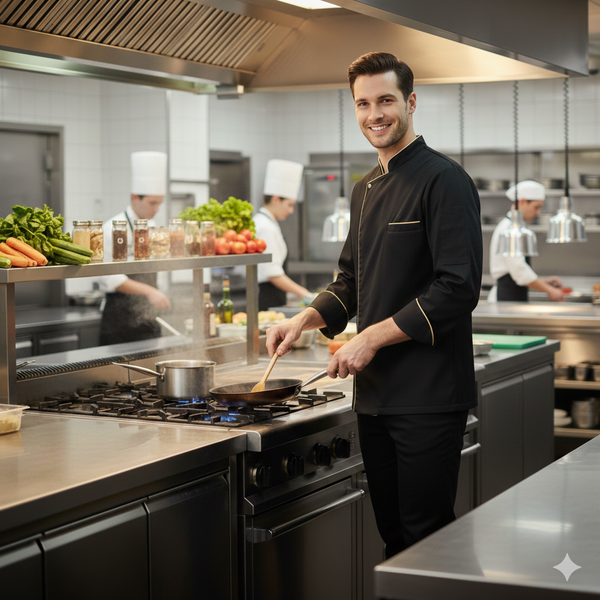 Black & Yellow chef coat – view 1