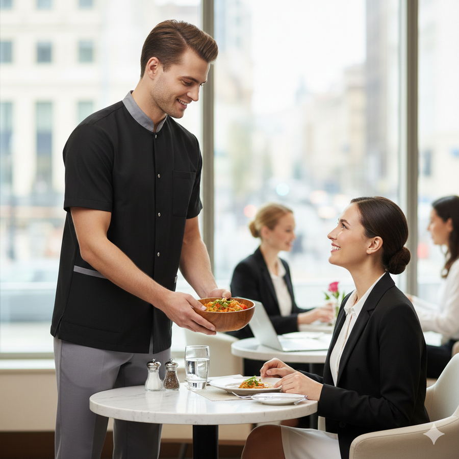 Half Sleeve Waiter Uniform – Black & Grey - Right Sleeve