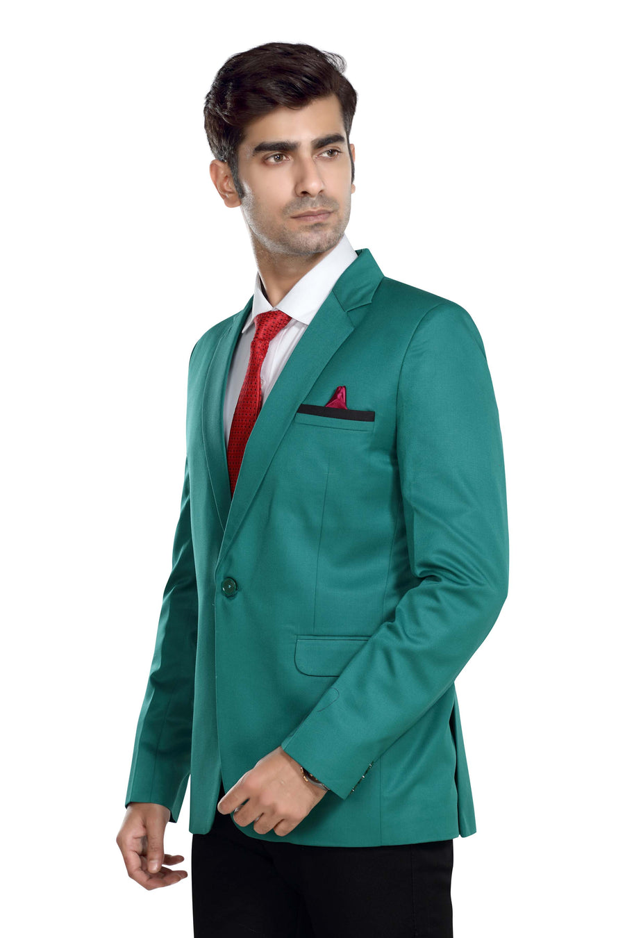 Men's Slim Fit TR Blazer – Sea Green - Left Sleeve