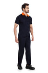 Industrial Worker Uniform – Navy Blue with Orange Collar, Half Sleeve – three-quarter view