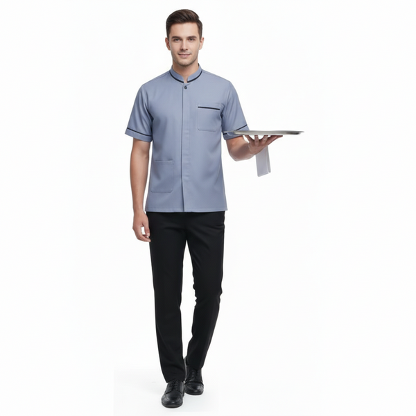 Half Sleeve Waiter Uniform – Steel Grey & Black – view 1