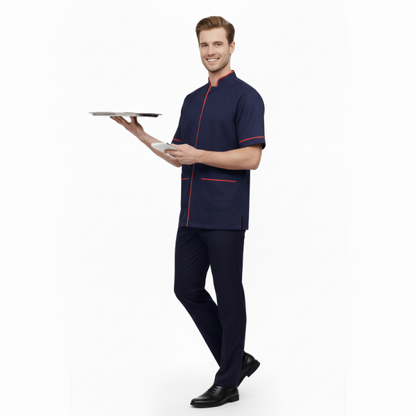 Half Sleeve Waiter Uniform – Navy Blue & Red – view 2