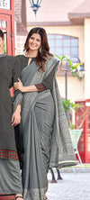 Grey uniform saree with blouse piece - D.No 6008