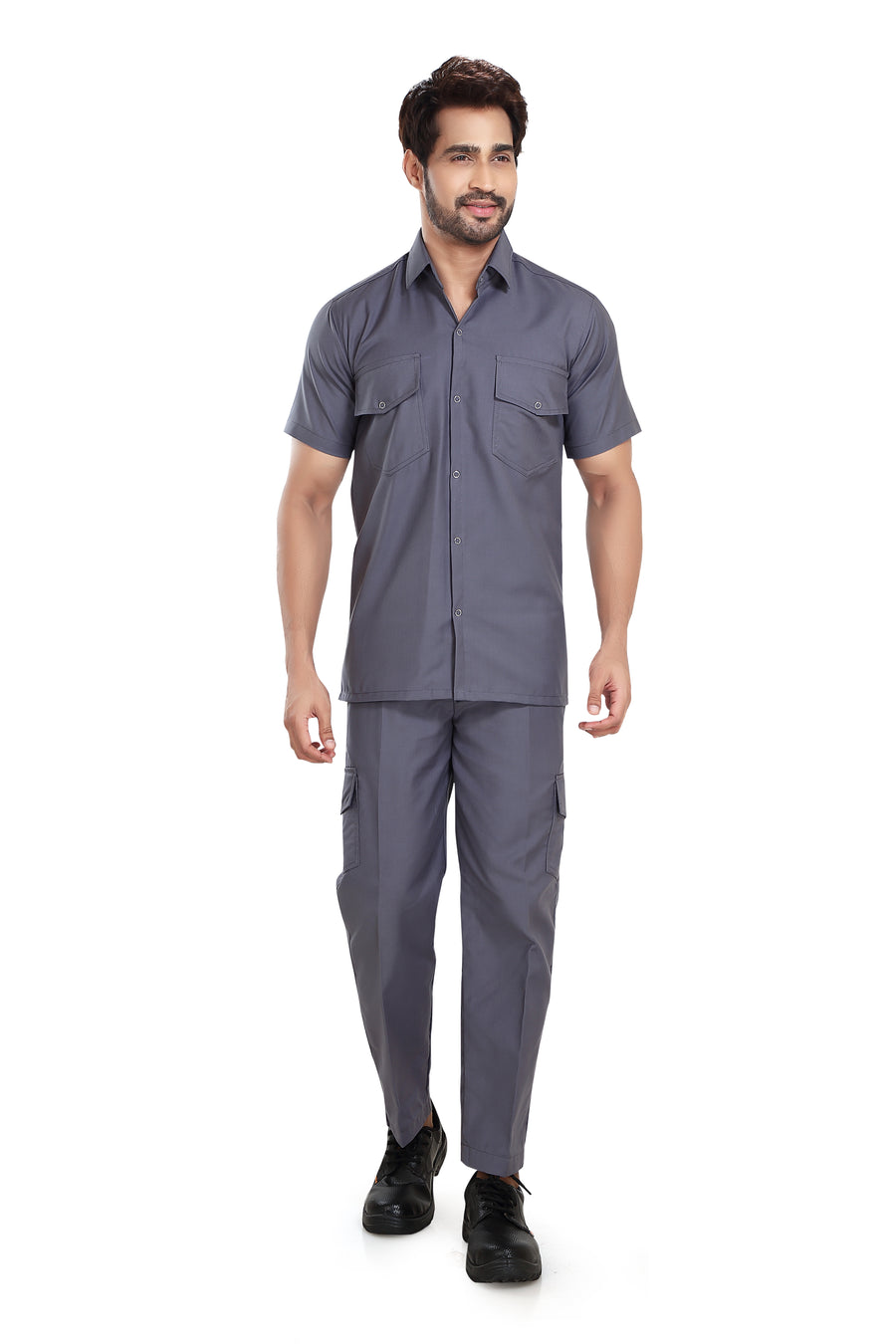 Industrial Worker Uniform – Grey, Half Sleeve - Front