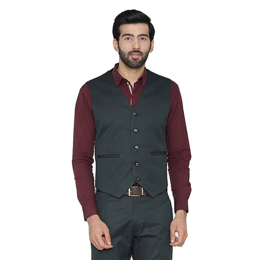 Men's Slim Fit TR Waistcoat – Dark Green - Left Sleeve