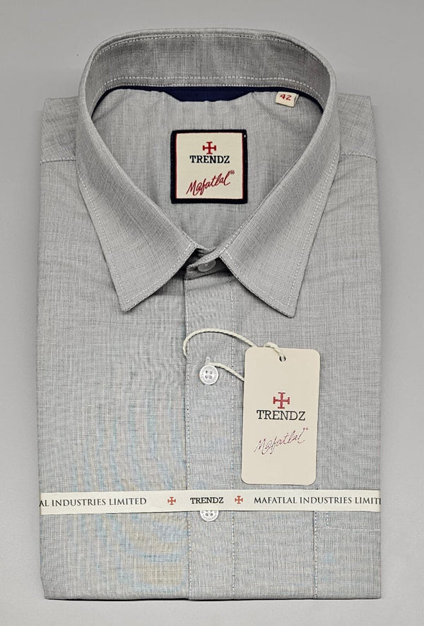 Folded grey Mafatlal Trendz fil-a-fil shirt with tag