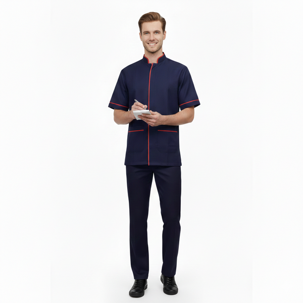 Half Sleeve Waiter Uniform – Navy Blue & Red – view 1