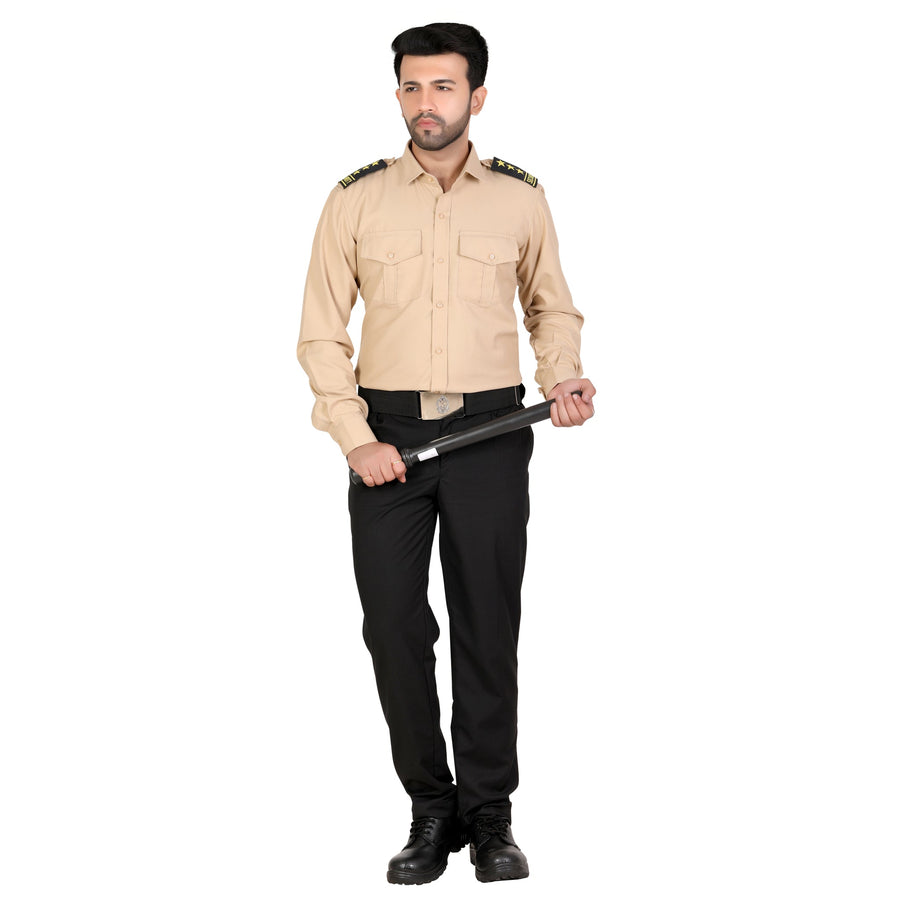 Security Guard Uniform Shirt & Pant – Beige & Black - Front