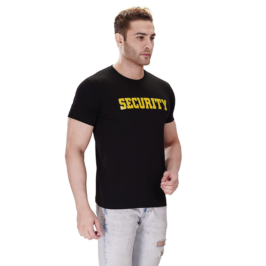 Security Round Neck T-Shirt – Black (Yellow Print) - Right Sleeve