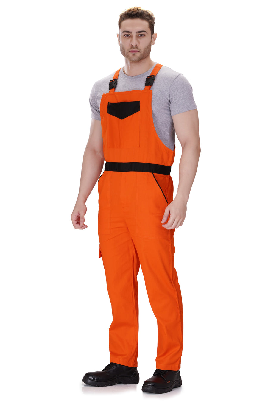 Industrial Dungaree Bib Overall – Orange - Left Sleeve