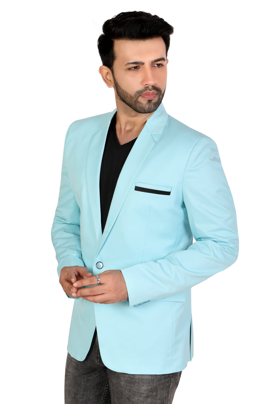 Men's Slim Fit TR Blazer – Aqua Light - Left Sleeve
