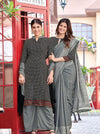 Women's Nova Silk uniform saree and suit pair - Black & Grey (D.No 6008)