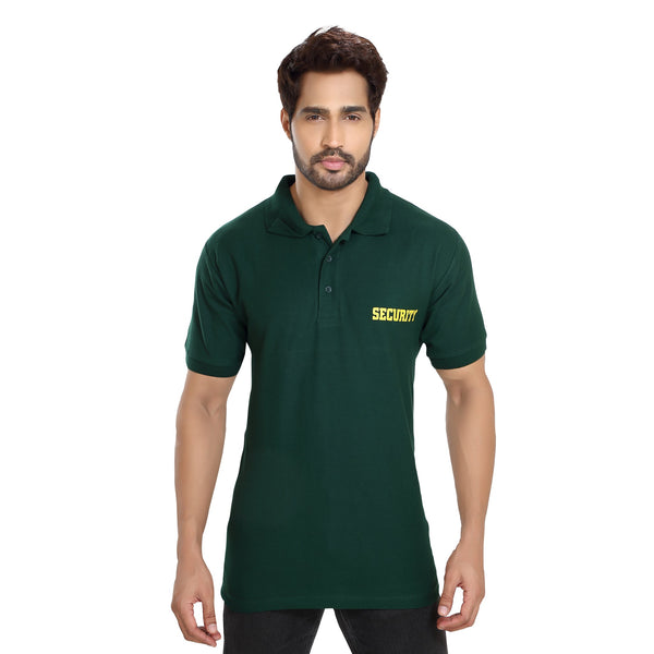 Bottle green security polo T-shirt – front view