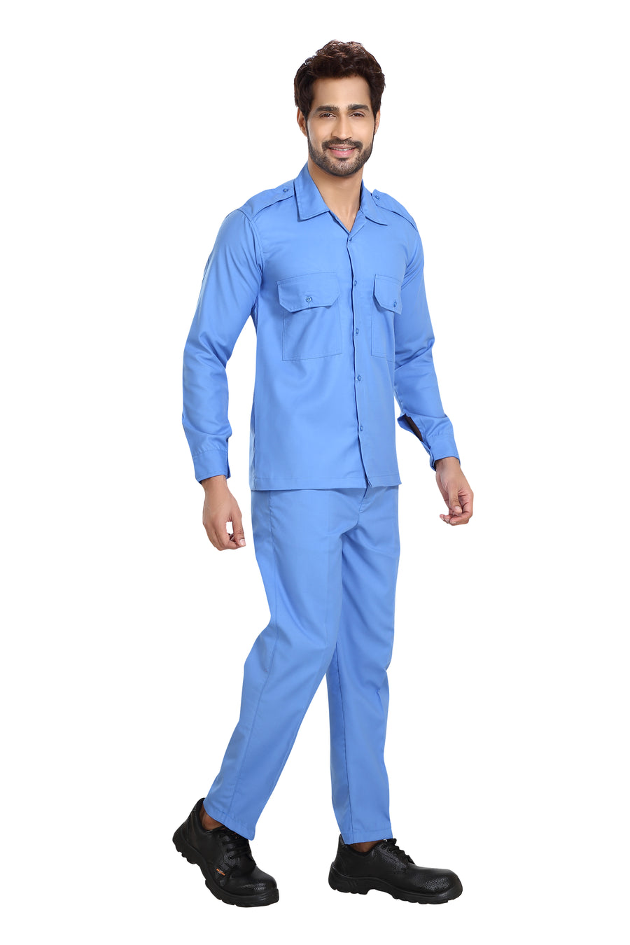 Industrial Worker Uniform – Sky Blue, Full Sleeve - Right Sleeve