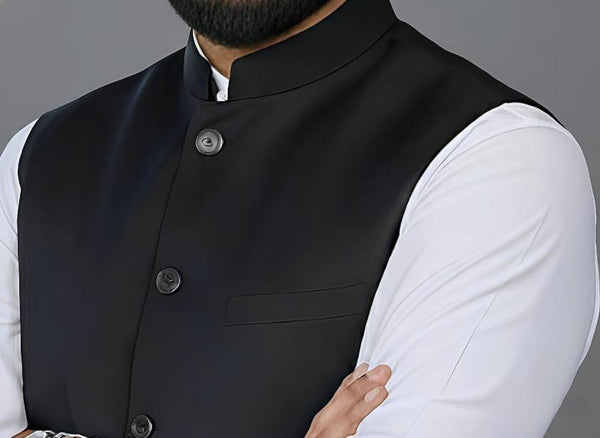 Magcool men's Black Modi jacket – collar and button detail