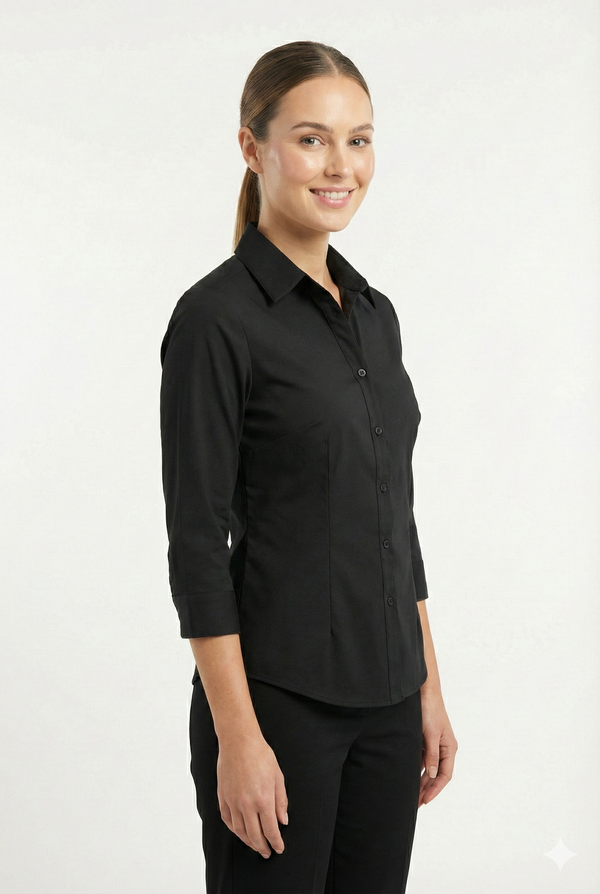 Women's Lycra 3/4 Sleeve Formal Shirt – Black – view 2