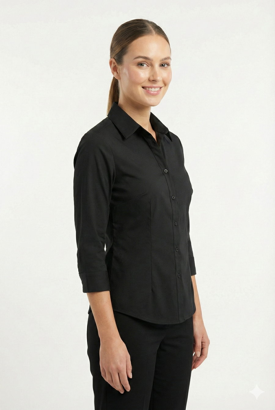 Women's Lycra 3/4 Sleeve Formal Shirt – Black - Back