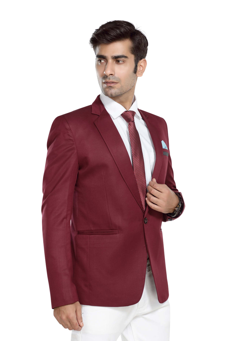 Men's Slim Fit TR Blazer – Dark Maroon - Right Sleeve