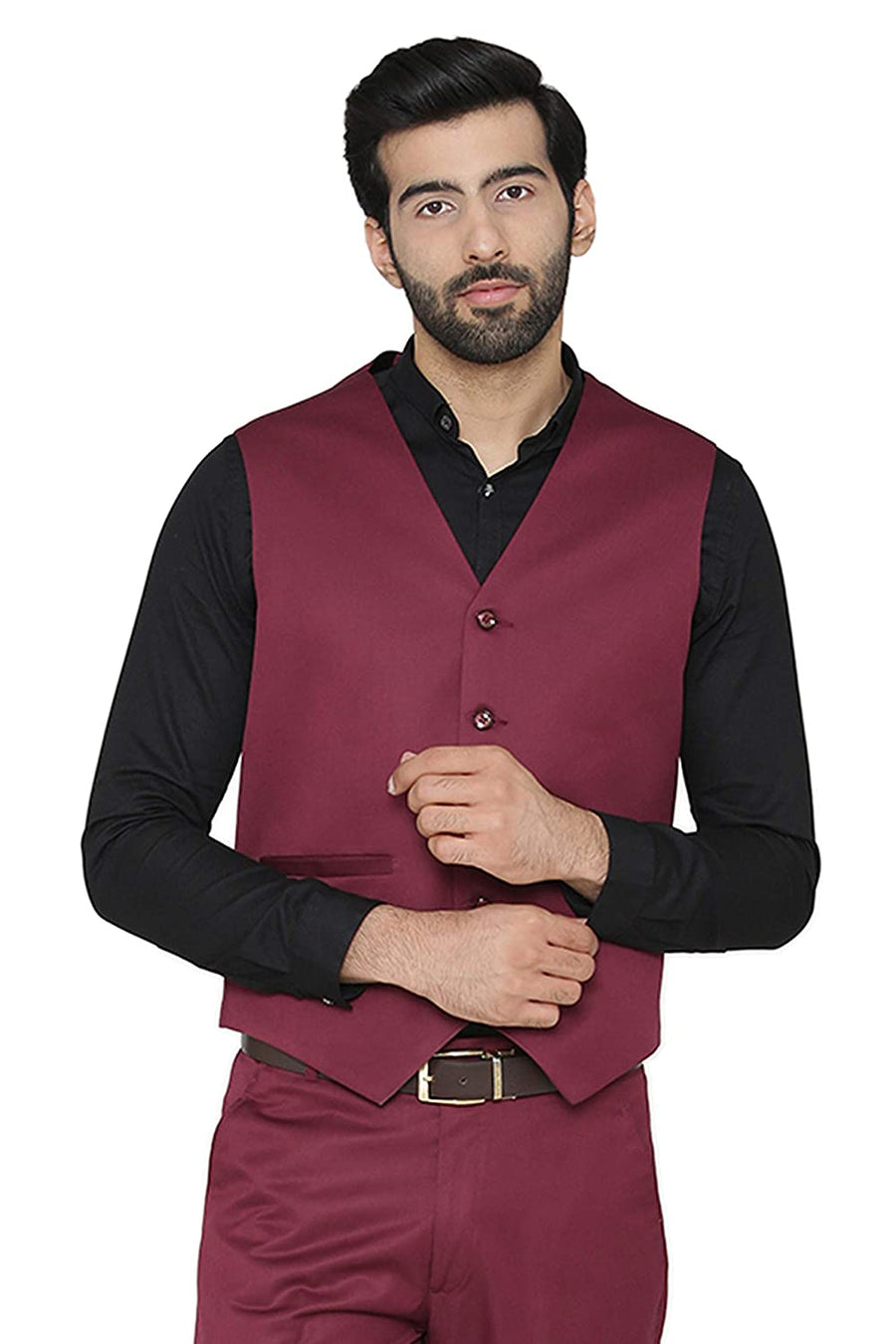Men's Slim Fit TR Waistcoat – Wine Maroon - Back