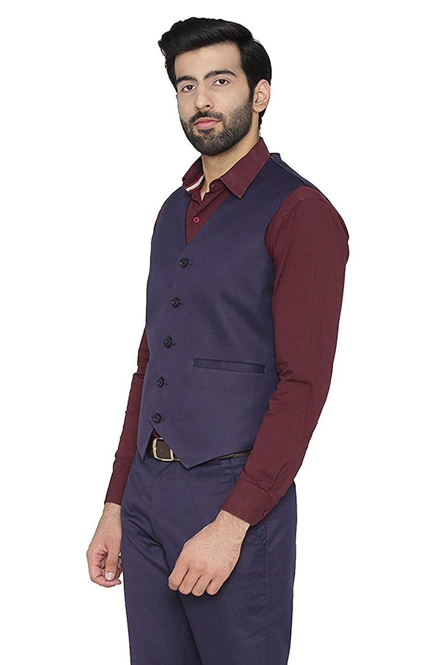 Men's Slim Fit TR Waistcoat – Navy Blue - Right Sleeve