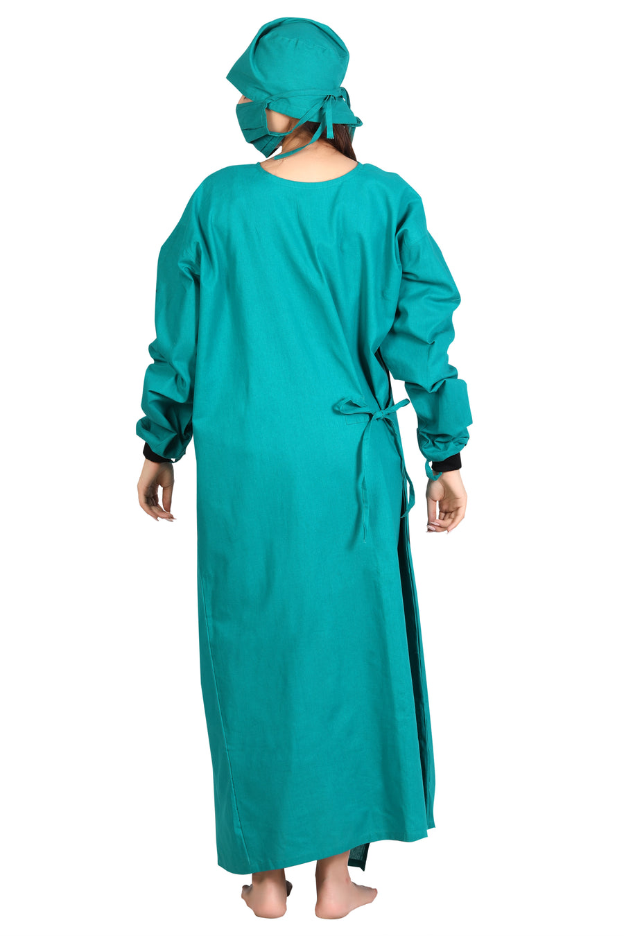 Women's Overlap OT Gown Set – Surgical Green, with Cap & Mask - Back
