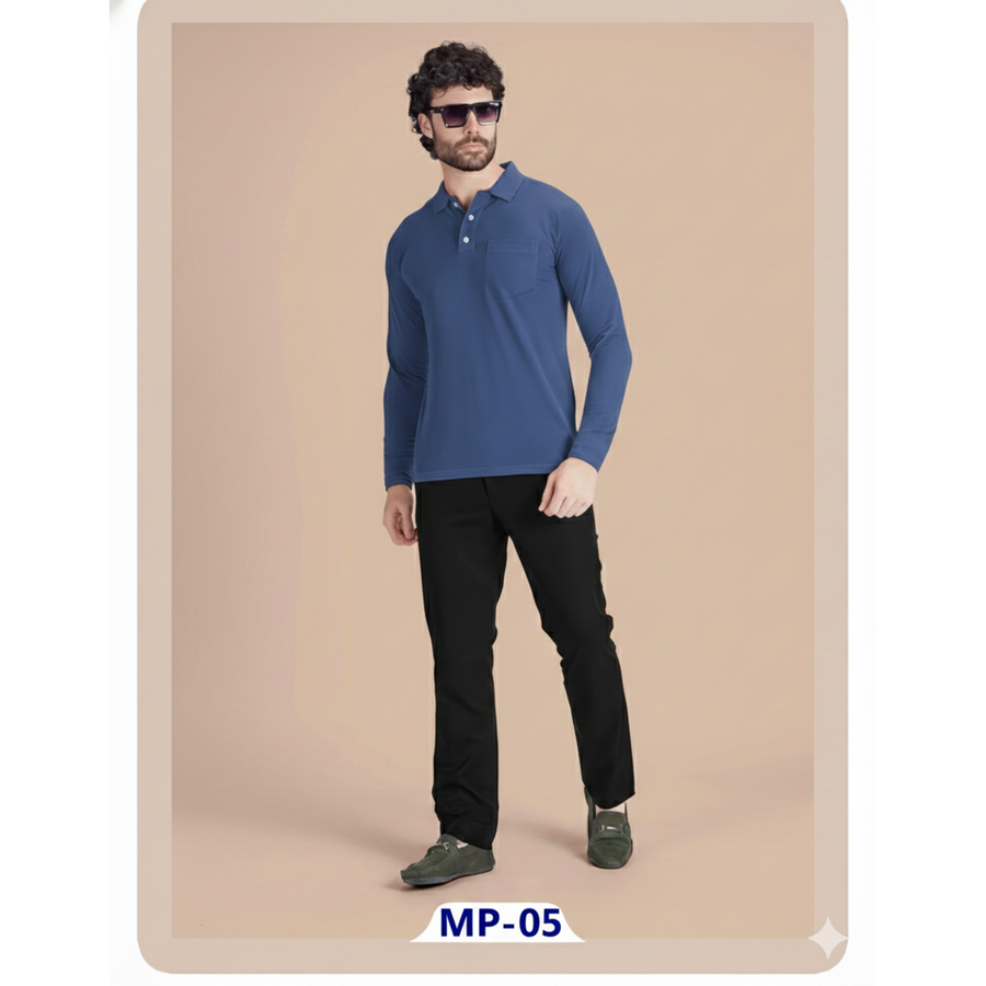 Full Sleeve Dri-Fit Polo T-Shirt – Royal Blue - Front