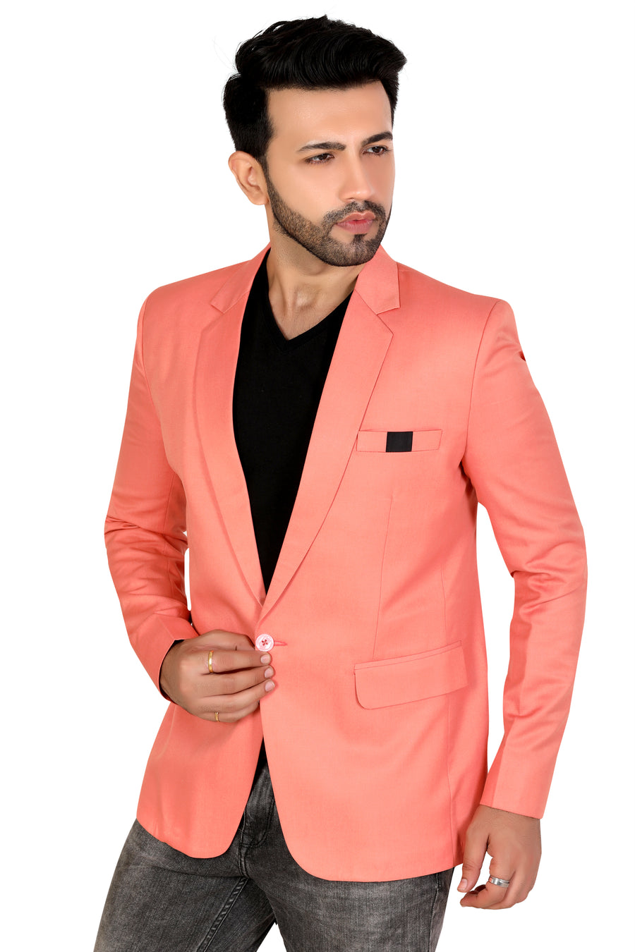 Men's Slim Fit TR Blazer – Peach - Left Sleeve