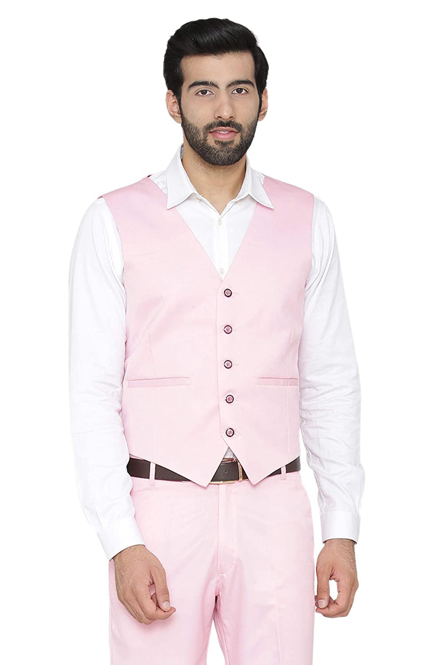 Men's Slim Fit TR Waistcoat – Light Pink - Left Sleeve