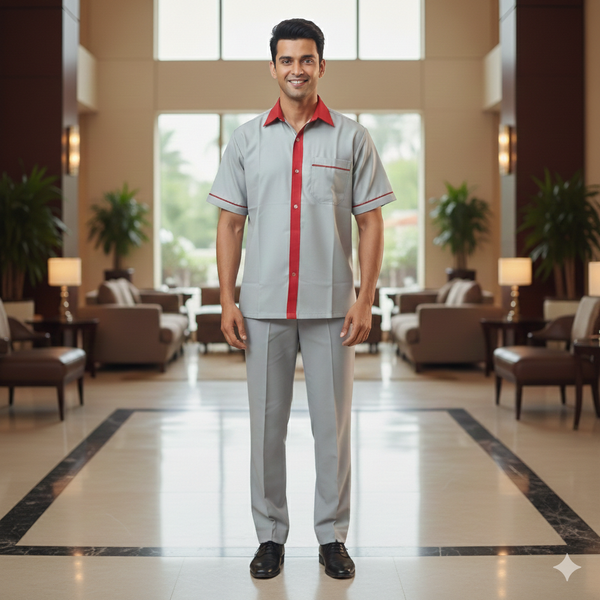 Half Sleeve Waiter Uniform – Grey & Red – view 2