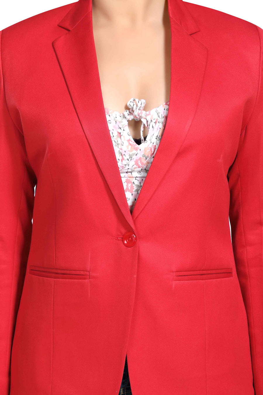 Women's Slim Fit TR Blazer – Red - Left Sleeve