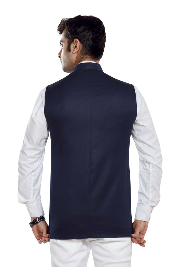 Men's Navy Blue TR Nehru jacket – view 4