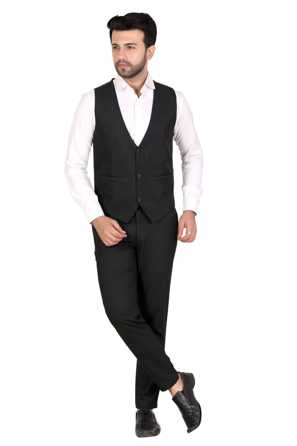 Men's black Matty waistcoat – full-length look