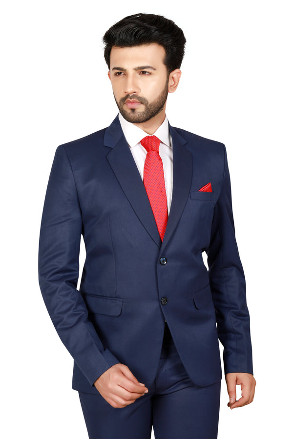 Men's navy blue slim fit formal blazer – view 2