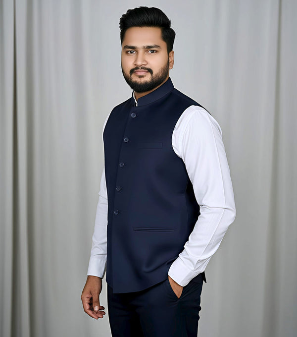 Mafatlal Trendz Navy Blue Nehru jacket – angled view