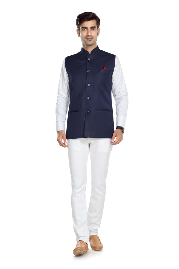 Men's Navy Blue TR Nehru jacket – view 1
