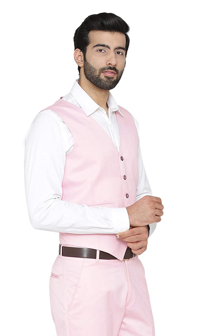 Men's Slim Fit TR Waistcoat – Light Pink - Right Sleeve