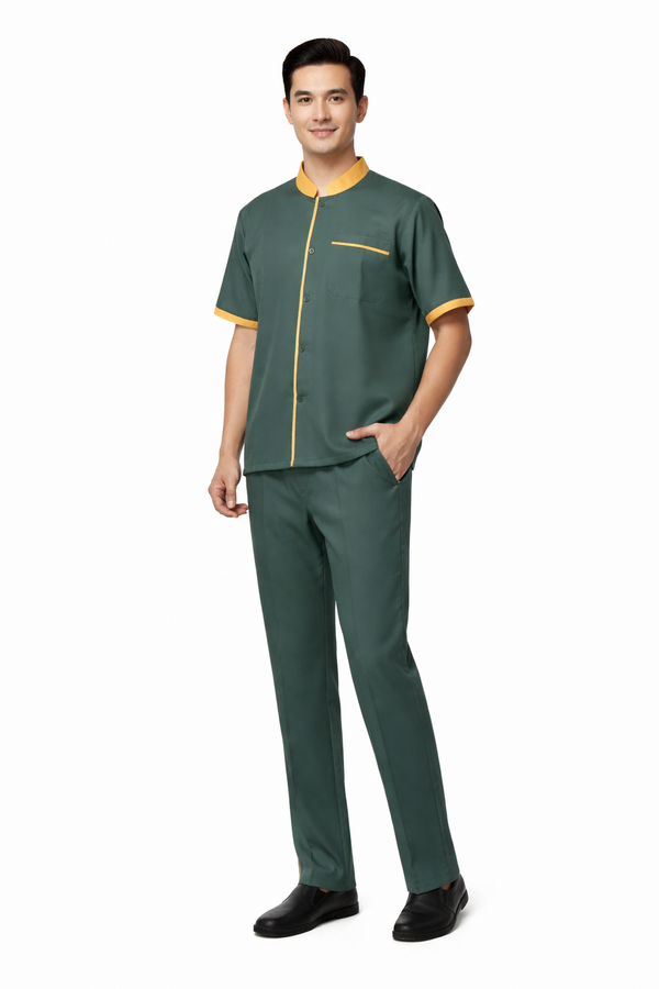 Half Sleeve Waiter Uniform – Dark Green & Mustard – view 2